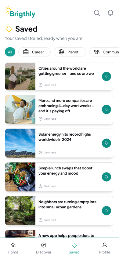 Brightly saved stories screen