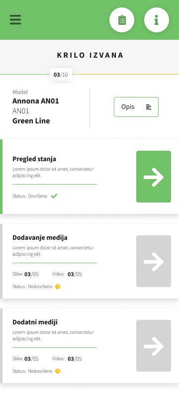 Adoro Türen inspection flow screen