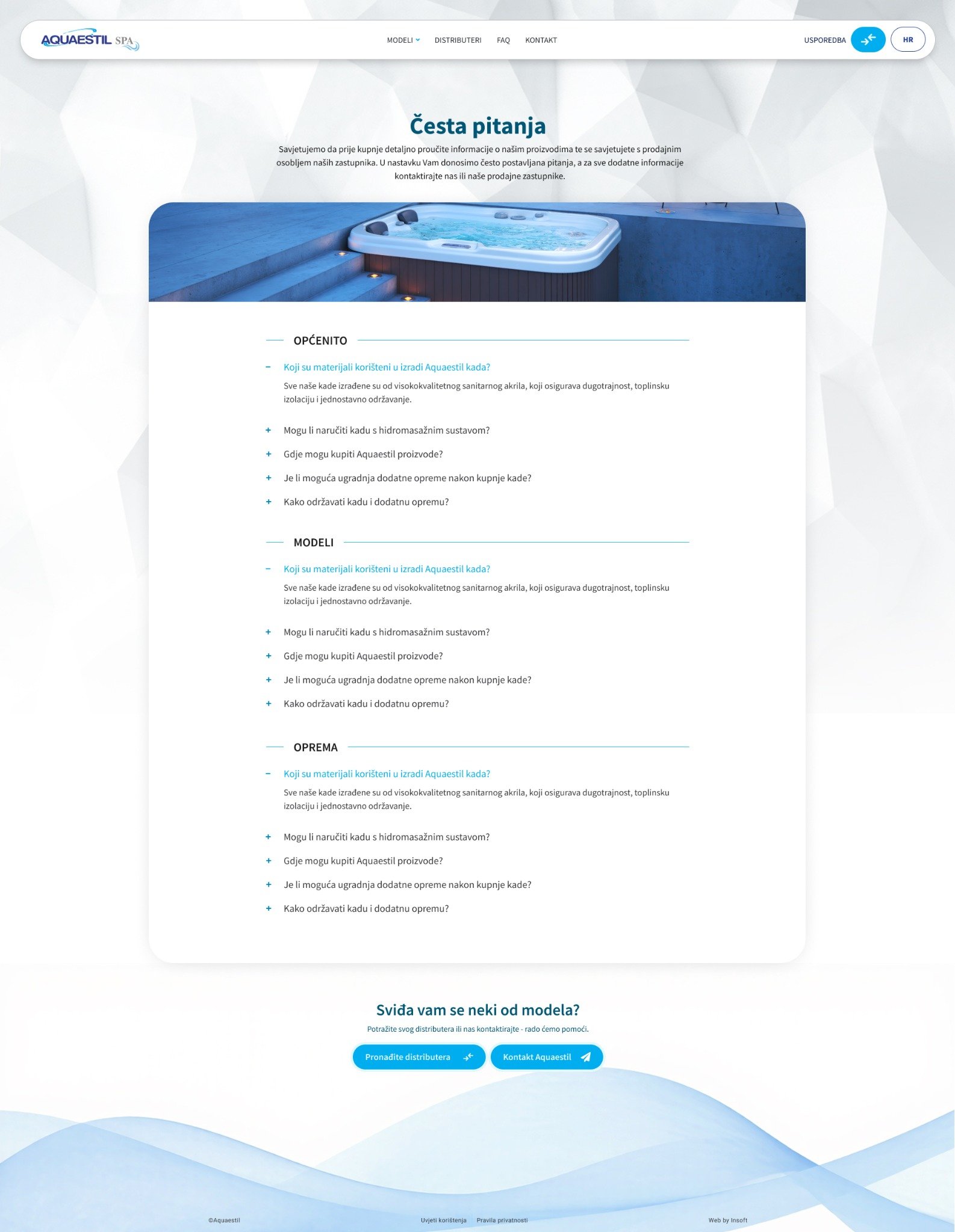 Aquaestil SPA FAQ and support page