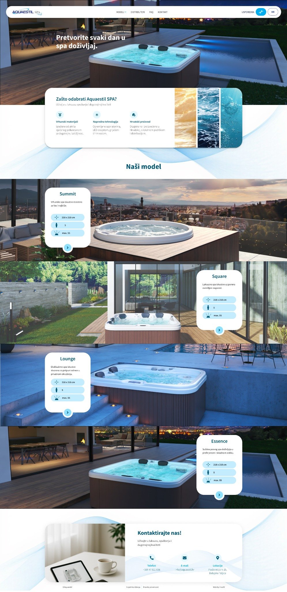 Aquaestil SPA homepage and product discovery design
