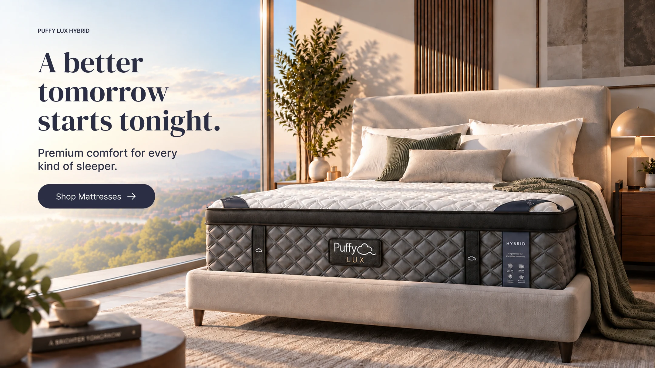 AI-assisted commercial imagery case study featuring the Puffy Lux Hybrid mattress