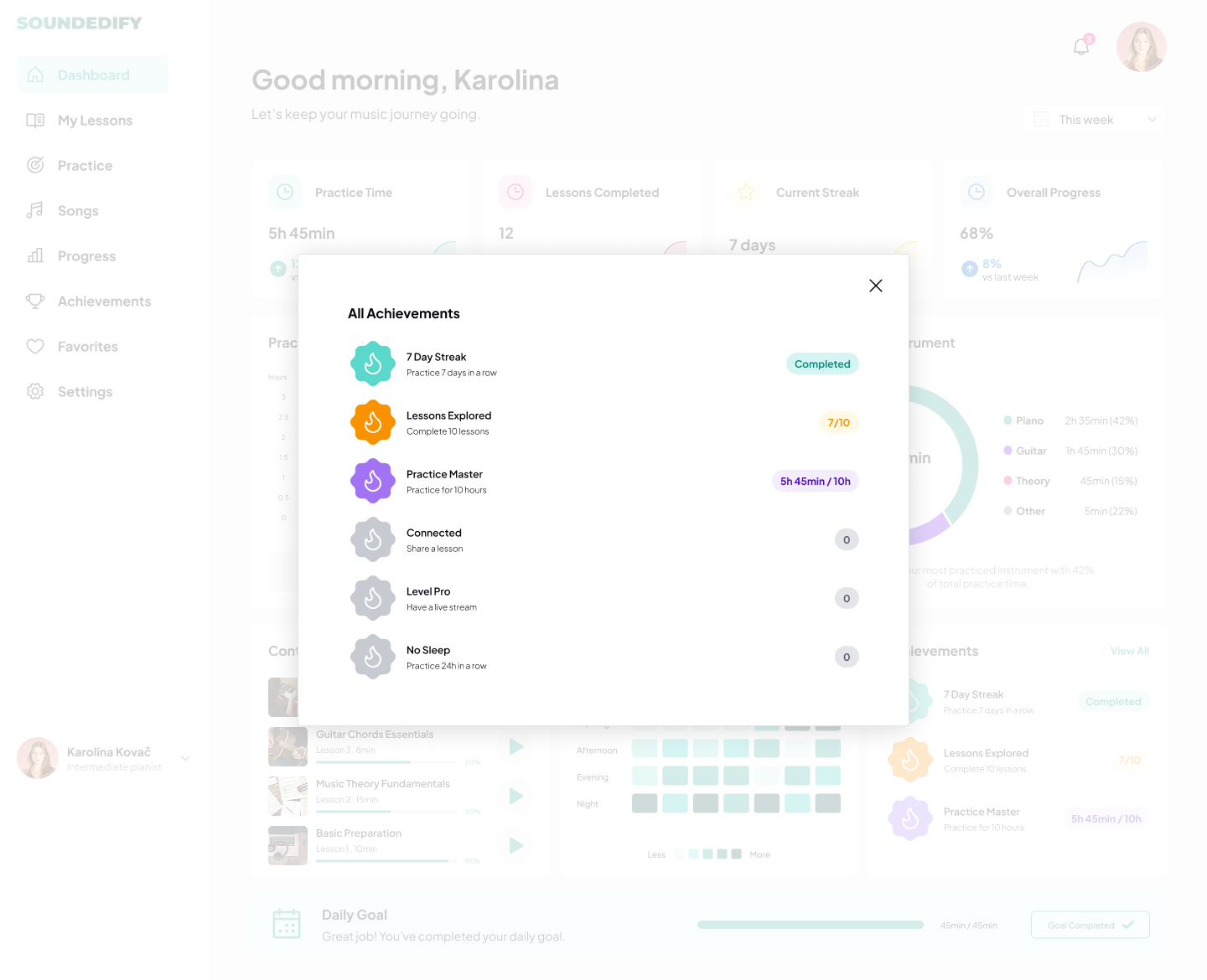 Soundedify achievements modal