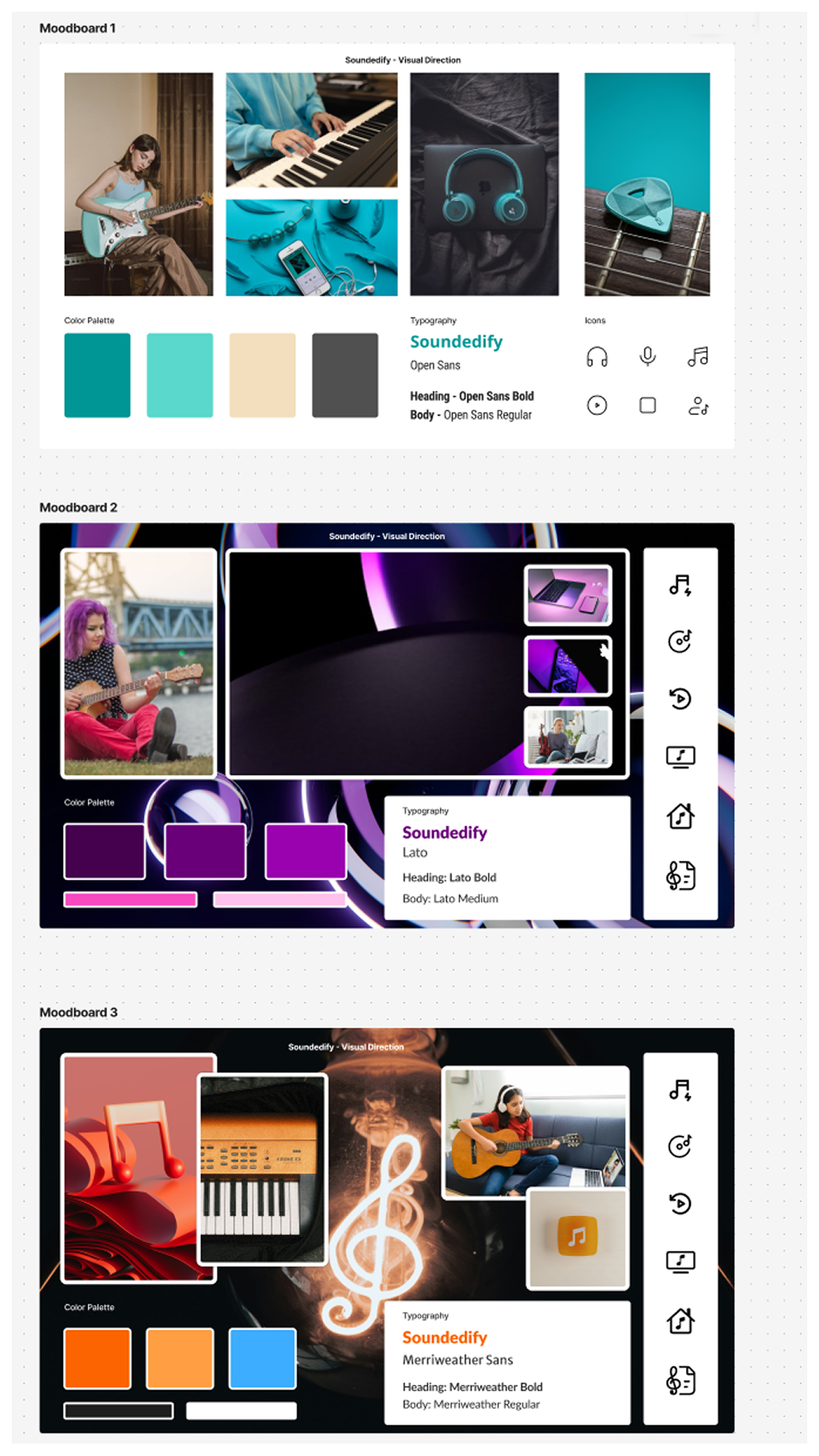 Three early Soundedify moodboard directions